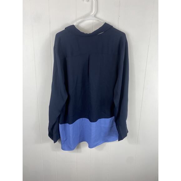 Talbots Womens Button Up Long Sleeve Blouse Blue XL Colorblock Office Career - Picture 5 of 7